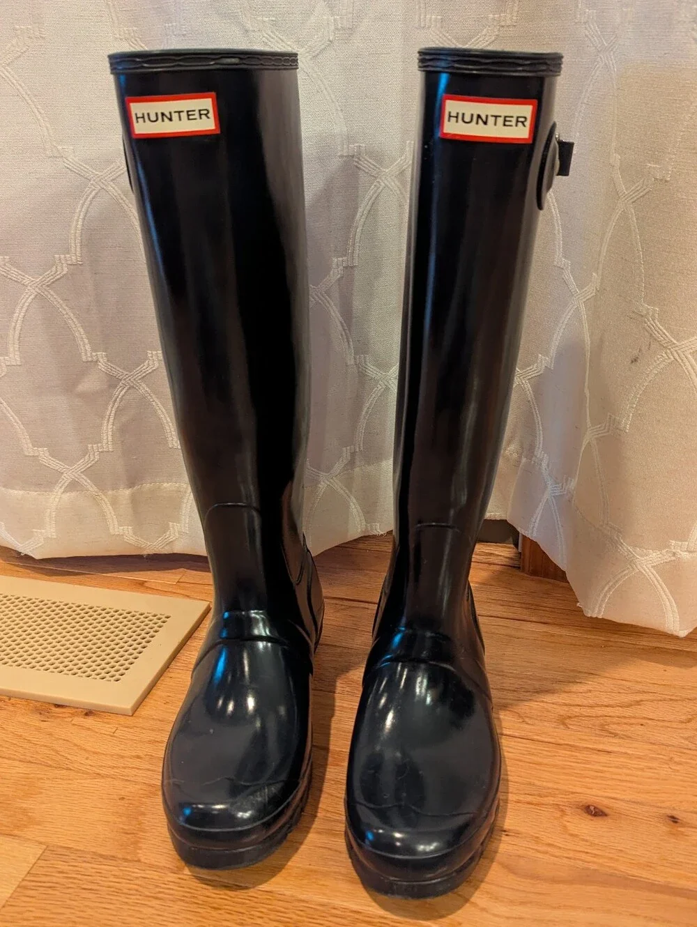 Hunter Glossy Black Tall Rain Boots- Navy